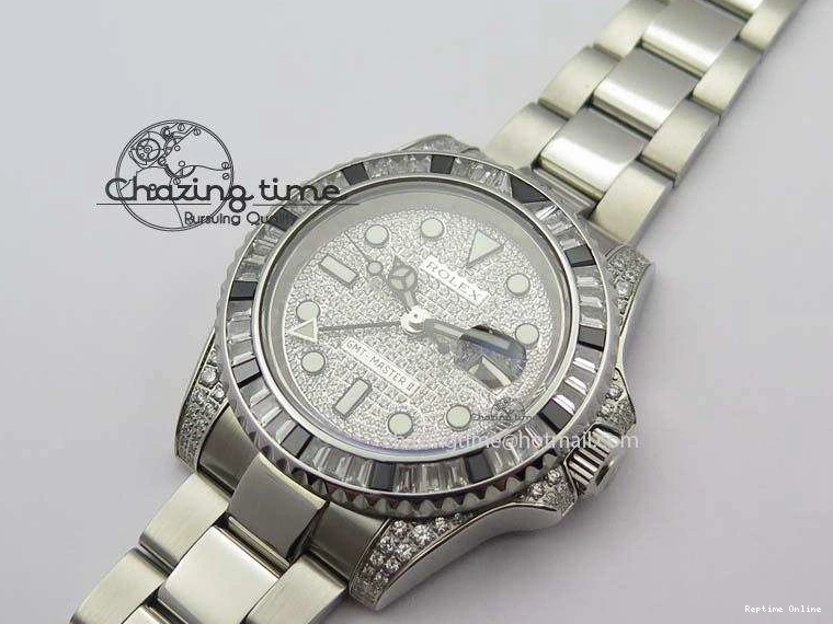 0226 Soft GMT-Master II 116759 SS Bp-Maker Black Ruby Crystal Diamond Dial On SS Bracelet A 3766